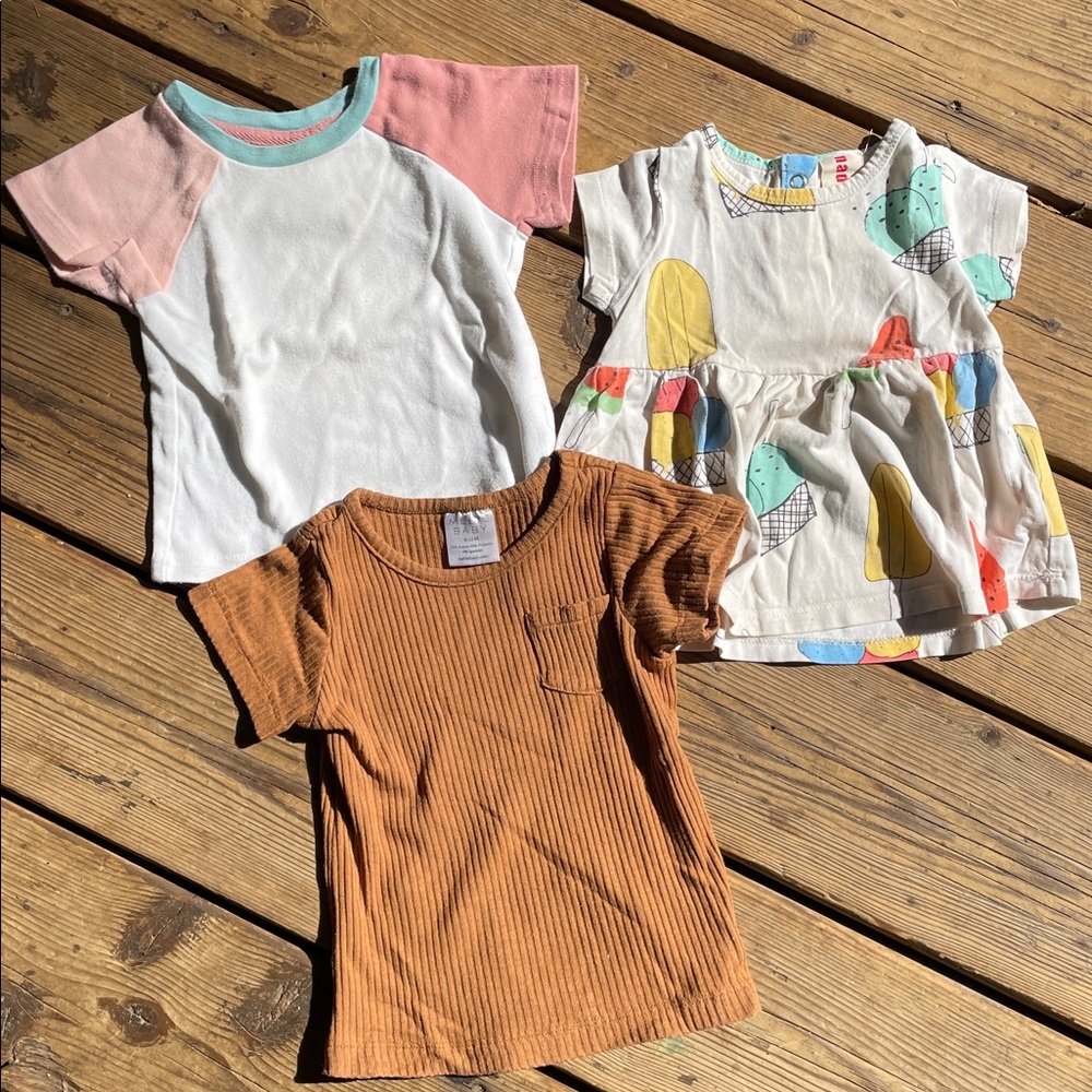Organic Cotton Cutie T-Shirt Bundle 6-12M Baby x3 Infant T-Shirts PLAY CONDITION